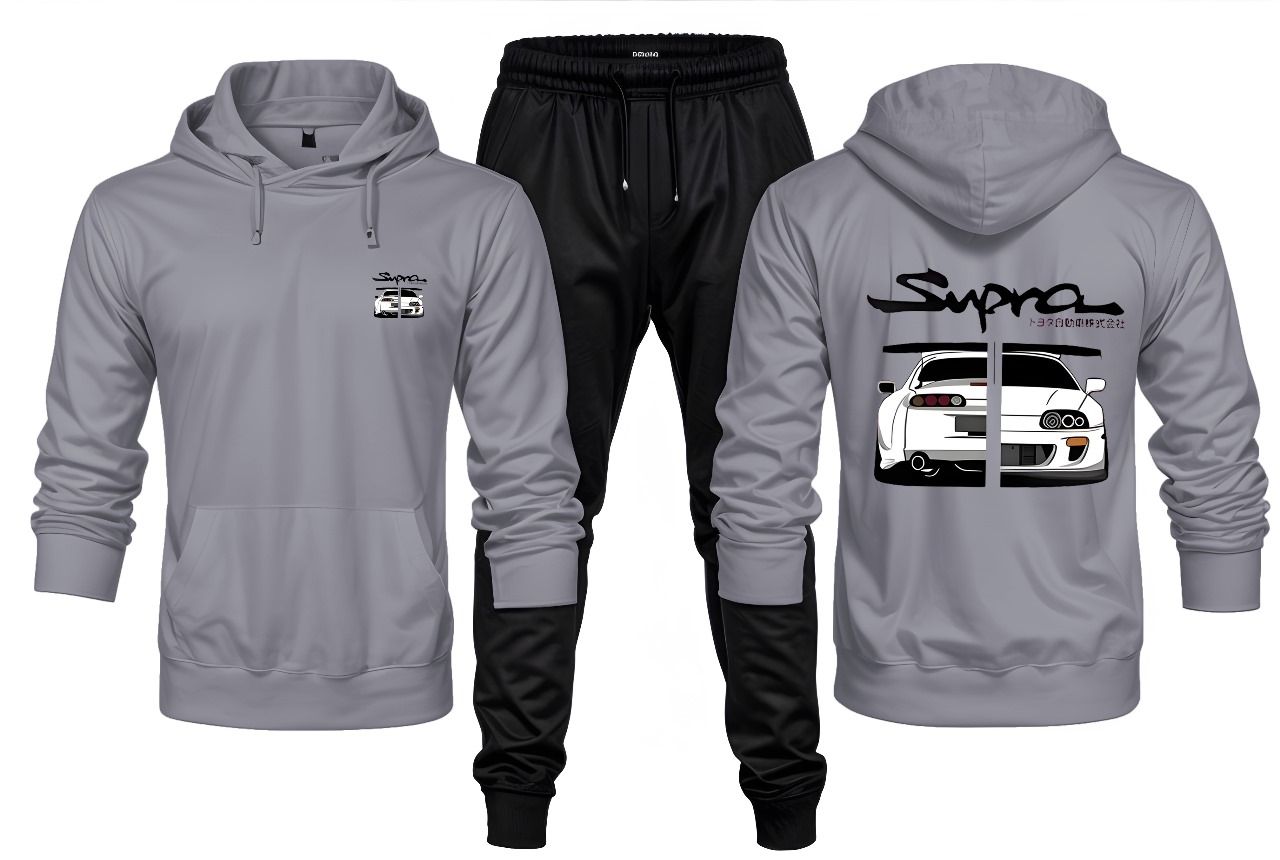 New Front Back SUPRA Printed Grey Hoodie and Black Trouser Tracksuit Winter Collection trendy fashion Gym Sports Outdoors Wear - Oshi.pk - Buy & Sell Online