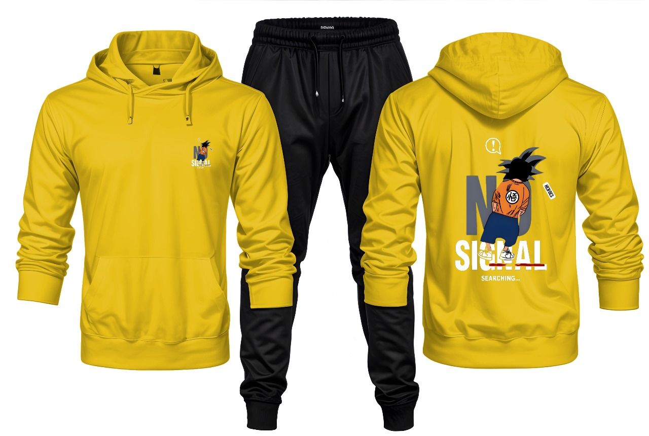 New Front Back Trendy Single Searching Printed yellow Hoodie and Black Trouser Tracksuit Winter Collection trendy fashion Gym Sports Outdoors Wear - Oshi.pk - Buy & Sell Online