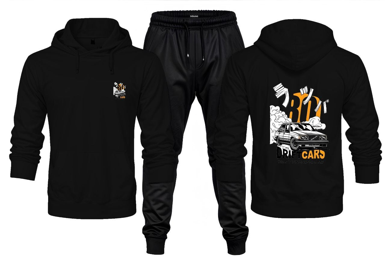New Front Back Trendy Car Drift Printed Black Hoodie and Black Trouser Tracksuit Winter Collection trendy fashion Gym Sports Outdoors Wear - Oshi.pk - Buy & Sell Online