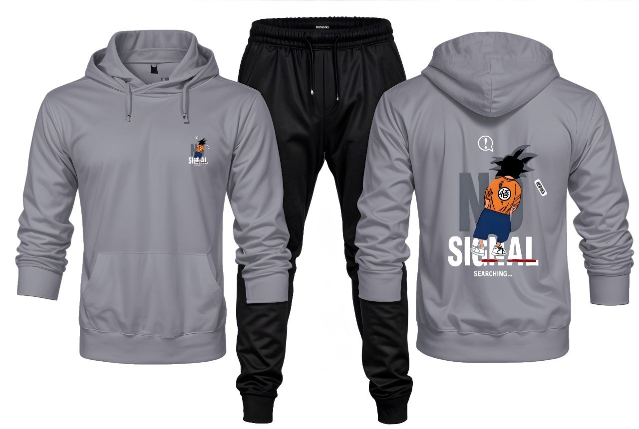 New Front Back Trendy Single Searching Printed grey Hoodie and Black Trouser Tracksuit Winter Collection trendy fashion Gym Sports Outdoors Wear - Oshi.pk - Buy & Sell Online