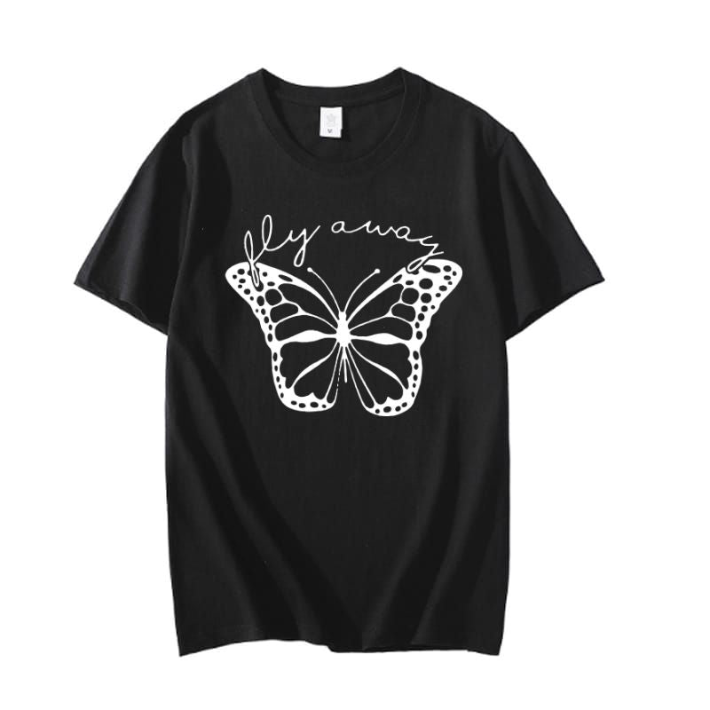 New Smart Fit Half Sleeves Black T Shirt. New Stylish Butterflies Design Casual Wear ,Export Quality , Round Neck For Girls - Oshi.pk - Buy & Sell Online