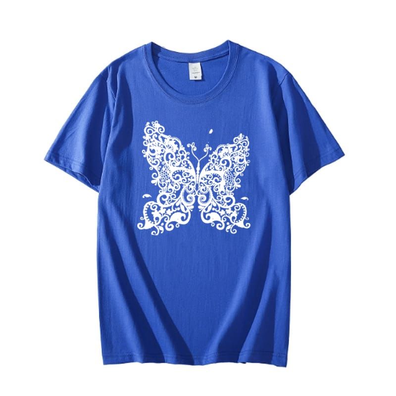 New Smart Fit Half Sleeves Blue T Shirt. New Stylish Butterflies Design Casual Wear ,Export Quality , Round Neck For Girls - Oshi.pk - Buy & Sell Online