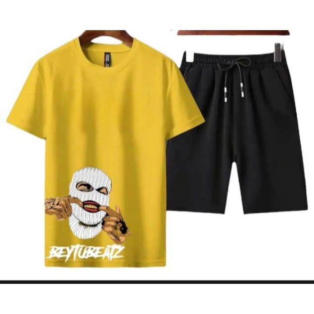 New tracksuit Gangster Beytubeatz Printed In Yellow Color Cotton Half Sleeves O Neck Short & Tshirt Summer Wear For Men & Boys - Oshi.pk - Buy & Sell Online
