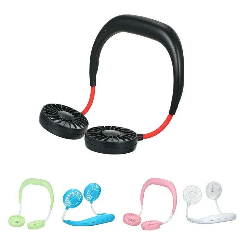 New Update Hands-Free Neck Band Hands-Free Hanging USB Rechargeable Dual Fan Mini Air Cooler Summer Portable 1200mA - Oshi.pk - Buy & Sell Online