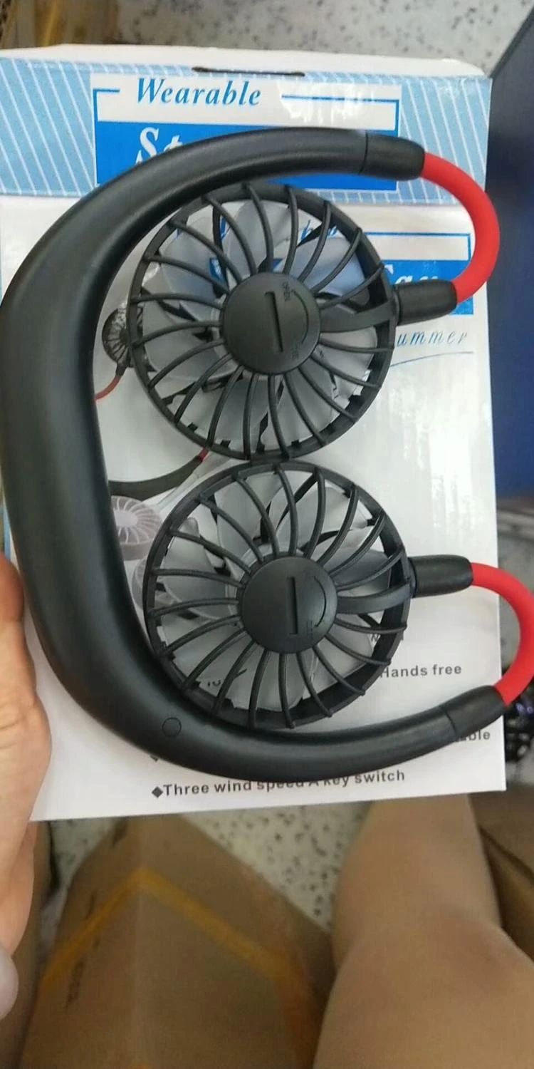 New Update Hands-Free Neck Band Hands-Free Hanging USB Rechargeable Dual Fan Mini Air Cooler Summer Portable 1200mA - Oshi.pk - Buy & Sell Online