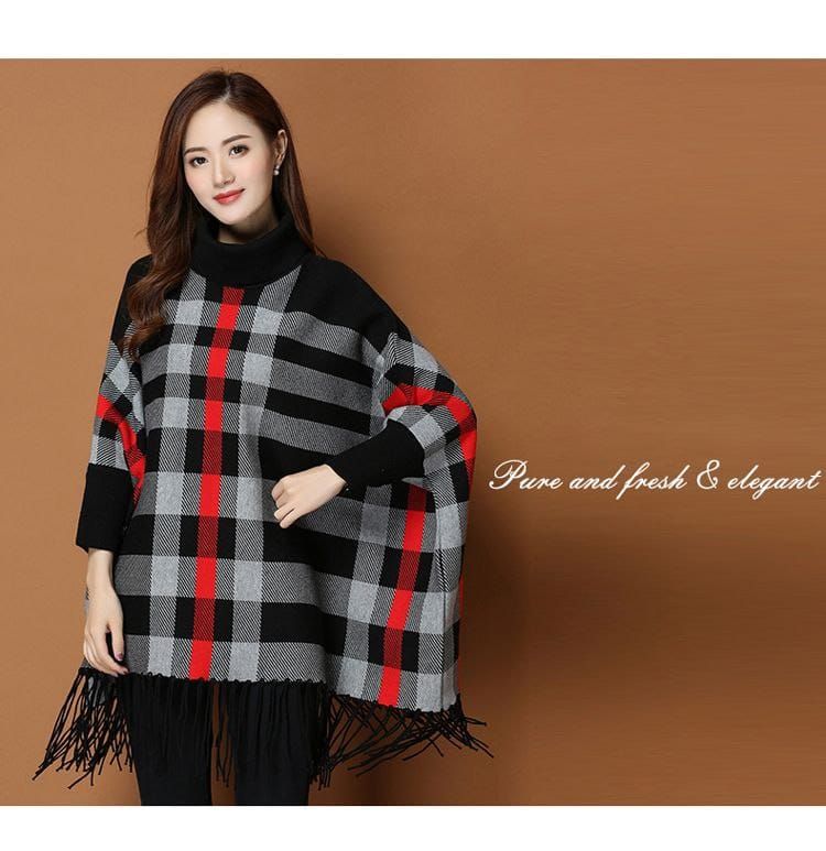 New Women's Checkered Bat-Wing Style Printed Fleece Poncho - Oshi.pk - Buy & Sell Online