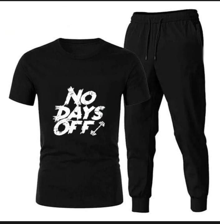 No Days Off And Workout Printed Half Sleeves Jersey Summer Tracksuit For Boys & Girls Black T-Shirt & Black Trouser - Oshi.pk - Buy & Sell Online