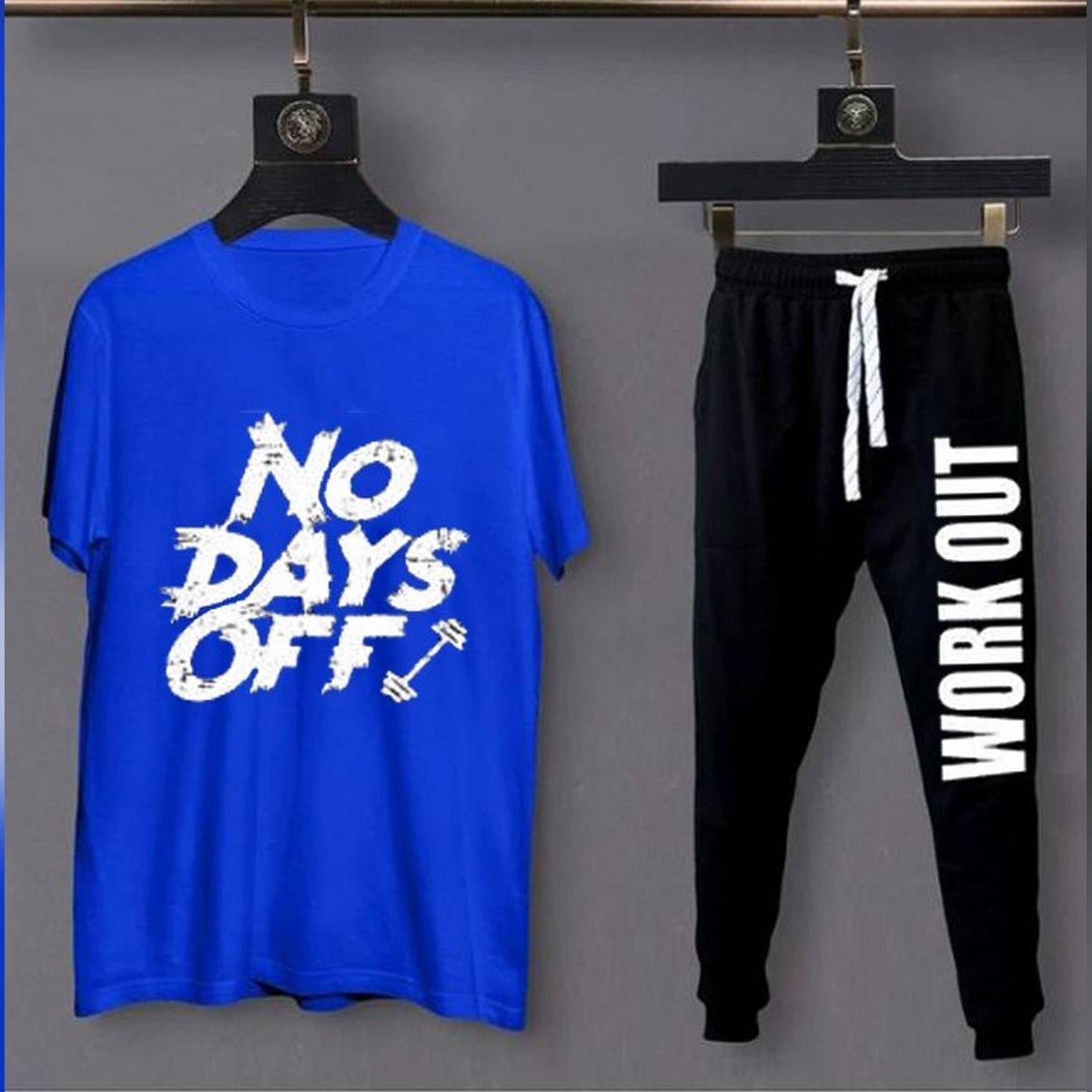 No Days Off And Workout Printed Half Sleeves Jersey Summer Tracksuit For Boys & Girls Blue T-Shirt & Black Trouser - Oshi.pk - Buy & Sell Online