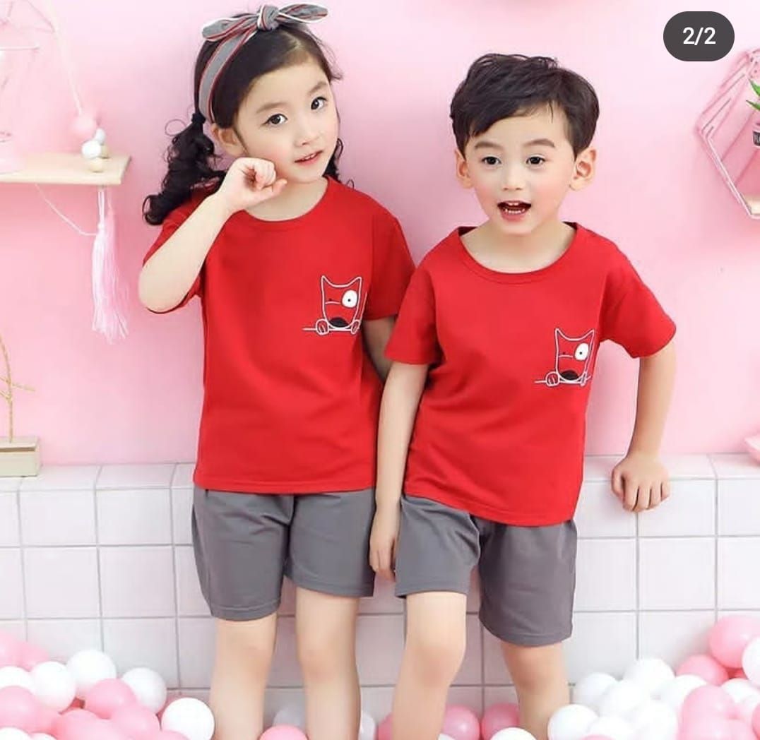 Red Tshirt and Grey Short Kids Night Dress - Oshi.pk - Buy & Sell Online