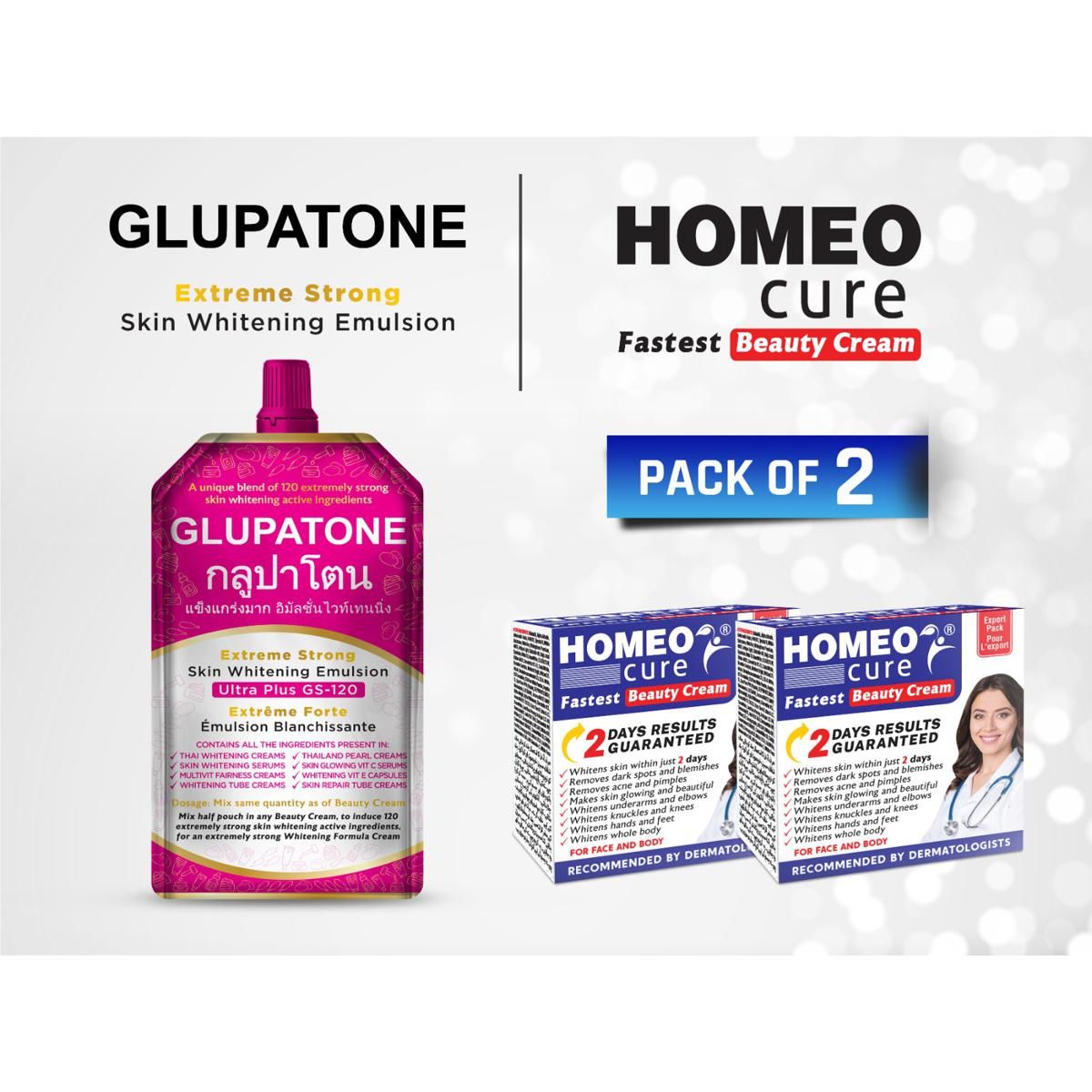 Original 1X Glupatone 50ml 2X Homeo Cure Cream 2 Day Whitening Bundle - Oshi.pk - Buy & Sell Online