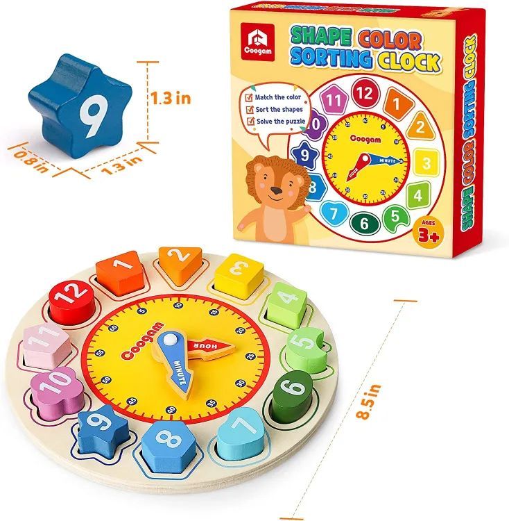 Oy Joy Wooden Shape Color Sorting Clock Teaching Time Number Blocks Puzzle Stacking Sorter Jigsaw Montessori Early Learning Educational Toy Gift For Y - Oshi.pk - Buy & Sell Online