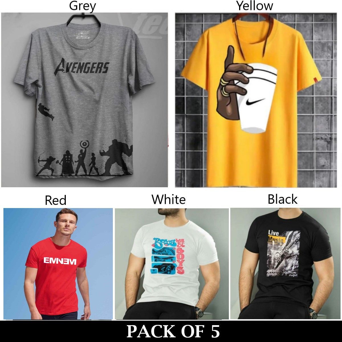 Pack Of 5 T-Shirts For Mens - Oshi.pk - Buy & Sell Online