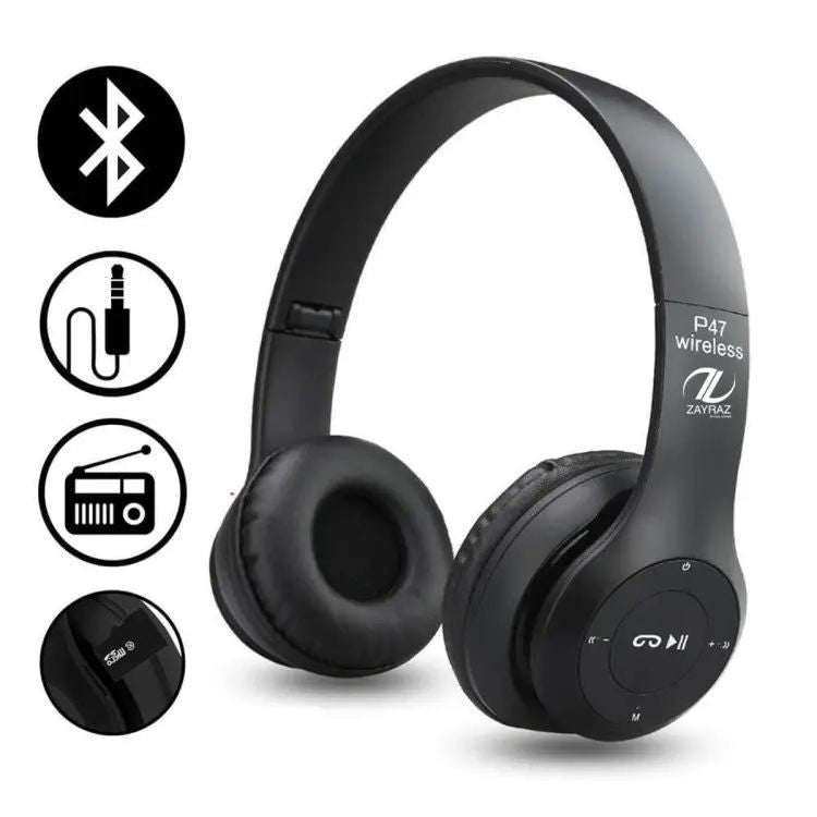 P47 Wireless Bluetooth Headphones Foldable Wireless Headphones 5.0 EDR With Mic Support FM Radio TF For PC TV Tablets Smart Phones/Aux Cable - Oshi.pk - Buy & Sell Online