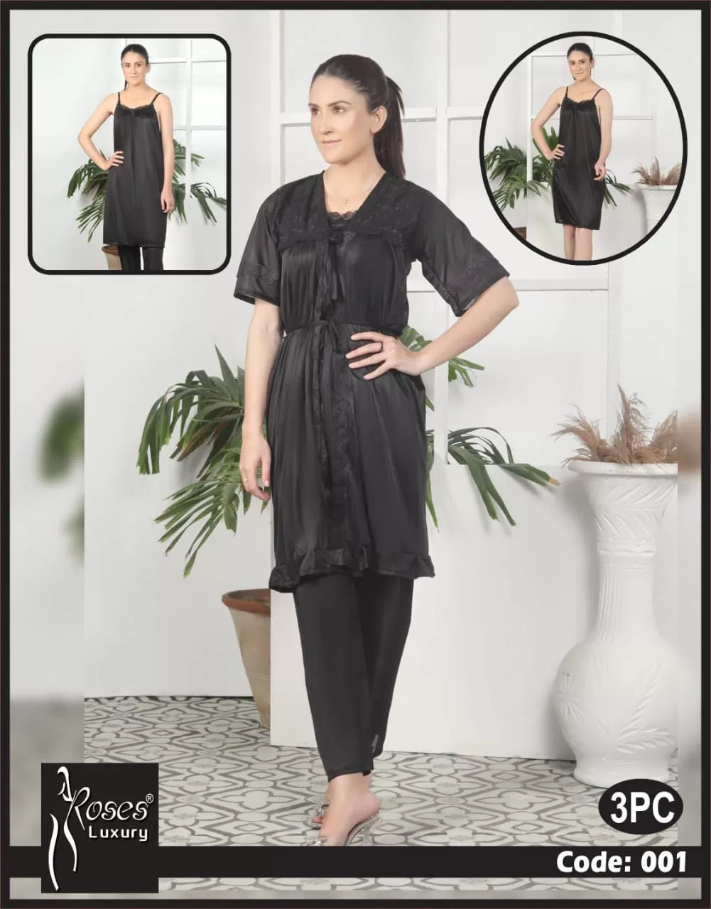 Pack of 1 - Silk Satin Nighty Suit For Women