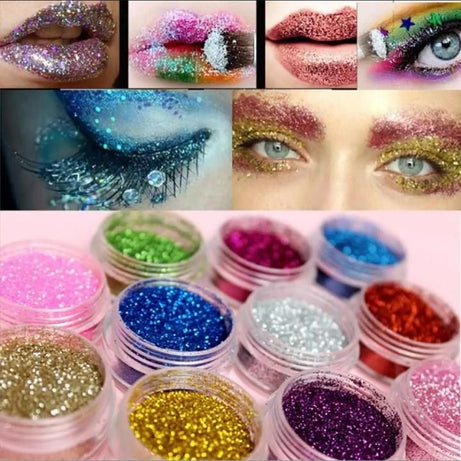 Pack Of 12 - Dusty Glitter Eyeshadows super festival makeup shimmer and shine face jewels Make up Cosmetics pigment body face & eye Shadow - Oshi.pk - Buy & Sell Online