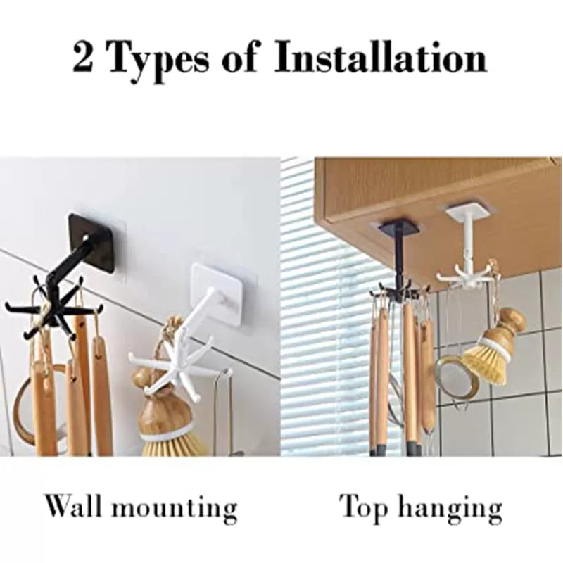PACK OF 2 - 365Home Hanging Utensil Holder Hooks Kitchen Utensil Hanger Wall Mount 360 Degrees Rotating Folding Hook Self Adhesive Hookwith 6 Hooks - Oshi.pk - Buy & Sell Online
