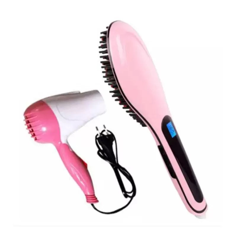 Pack Of 2 Hair Straightener Brush & Foldable Hair Dryer - Oshi.pk - Buy & Sell Online