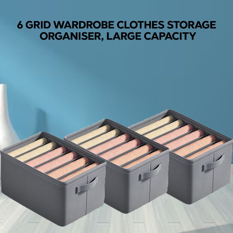 Pack of 6 - Large Capacity Wardrobe Clothes Organiser 6 Cells/Compartments, Thickened Non-woven Closet Storage Box, Foldable Clothes Organizers - Oshi.pk - Buy & Sell Online