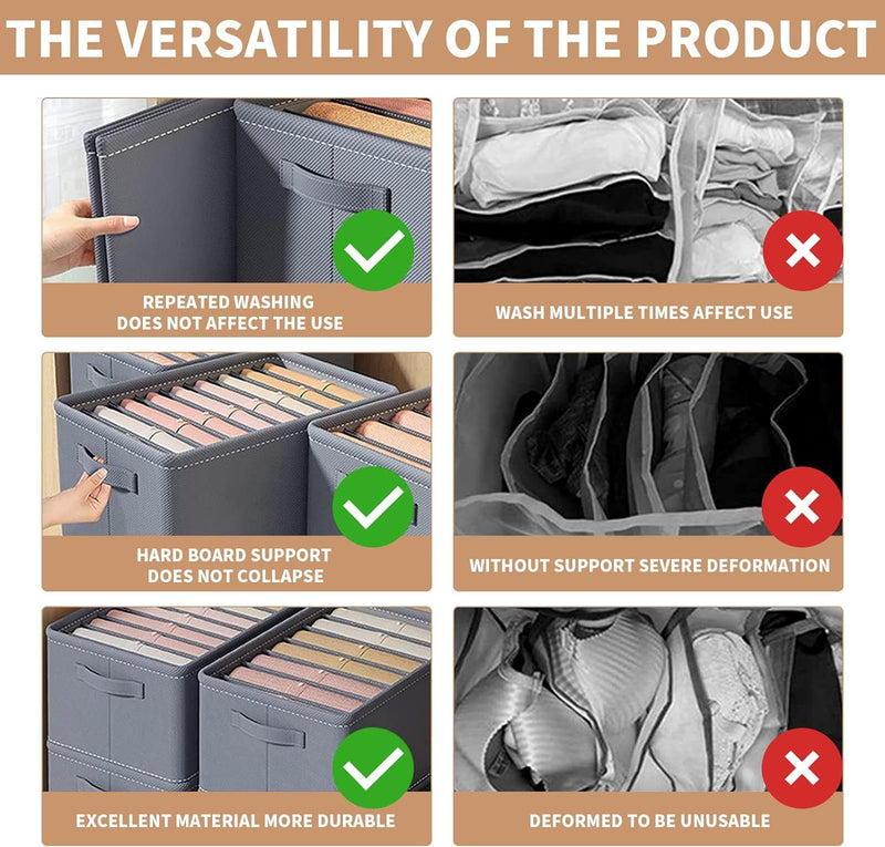 Pack of 6 - Large Capacity Wardrobe Clothes Organiser 6 Cells/Compartments, Thickened Non-woven Closet Storage Box, Foldable Clothes Organizers - Oshi.pk - Buy & Sell Online