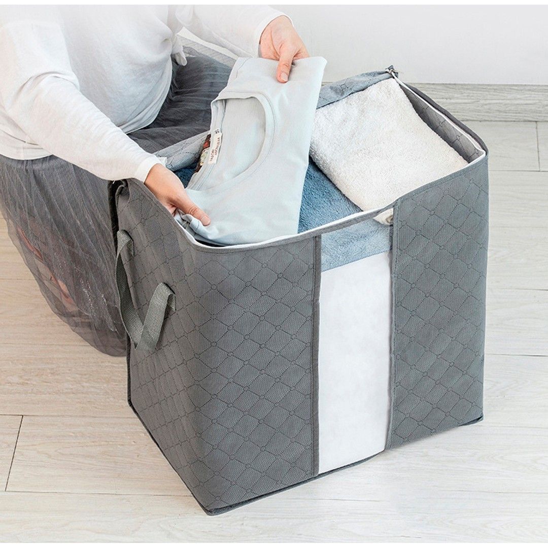 Pack of 4 -New Non-woven Portable Clothes Storage Bag Foldable Organization Bags with Large Clear View Window For Pillow Quilt Blanket Bedding - Oshi.pk - Buy & Sell Online