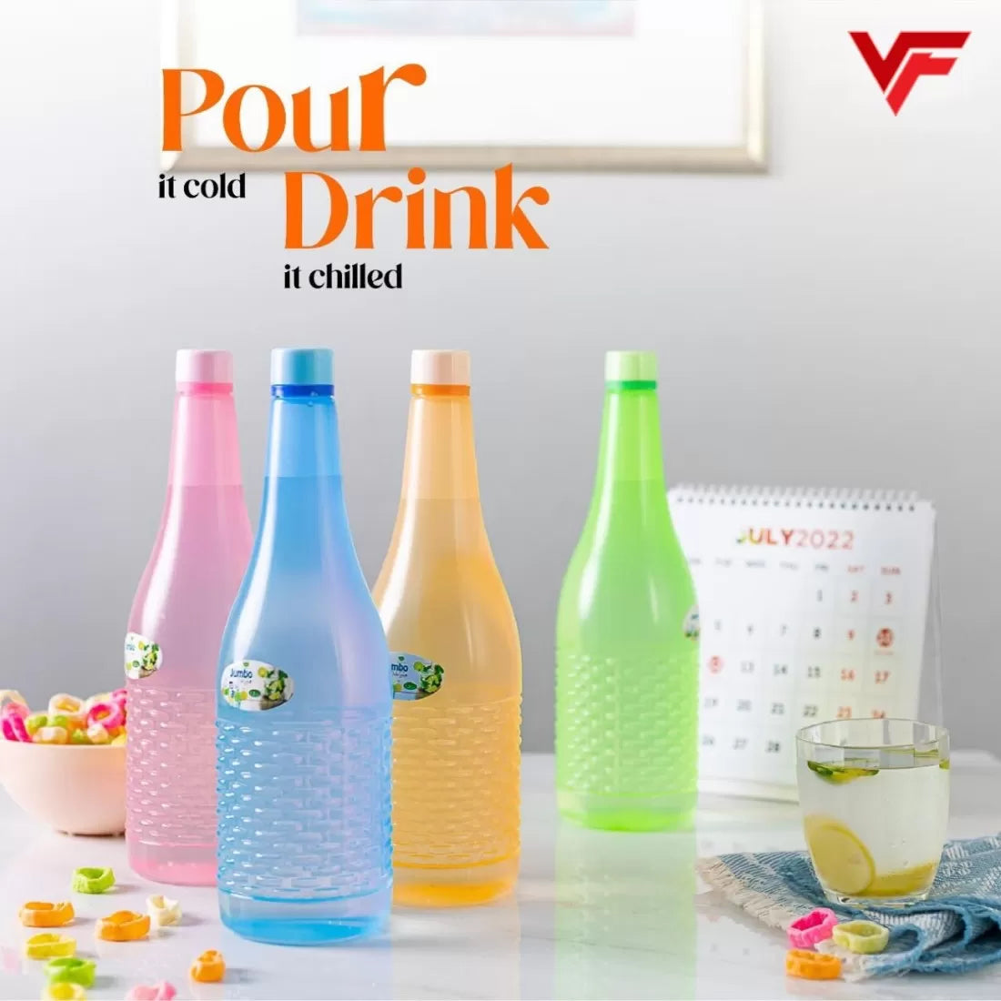 Pack Of 4 Plastic Jumbo Water Bottles Super Cool Water Drink Bottles Fridge and Refrigerator Water Bottles High Quality Multi Color 1.2 Ltr Each - Oshi.pk - Buy & Sell Online