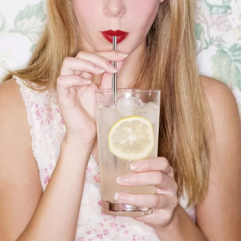 Pack Of 5 - 4 Straight Stainless Steel Reusable Drinking Straws with FREE Cleaning Brush Metal SS Straws Durable Kitchen Utensils For Milkshake Drinks - Oshi.pk - Buy & Sell Online