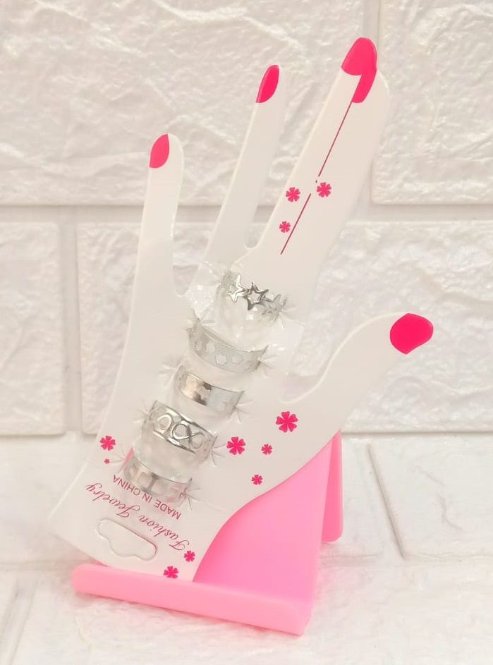 Pack of 5 - Silver Stainless Adjustable Rings For Girls - Adjustable - Oshi.pk - Buy & Sell Online