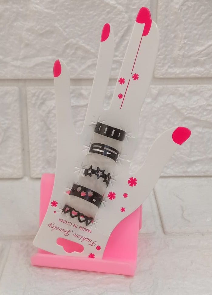 Pack of 5 - Black Stainless Adjustable Rings For Girls - Adjustable - Oshi.pk - Buy & Sell Online