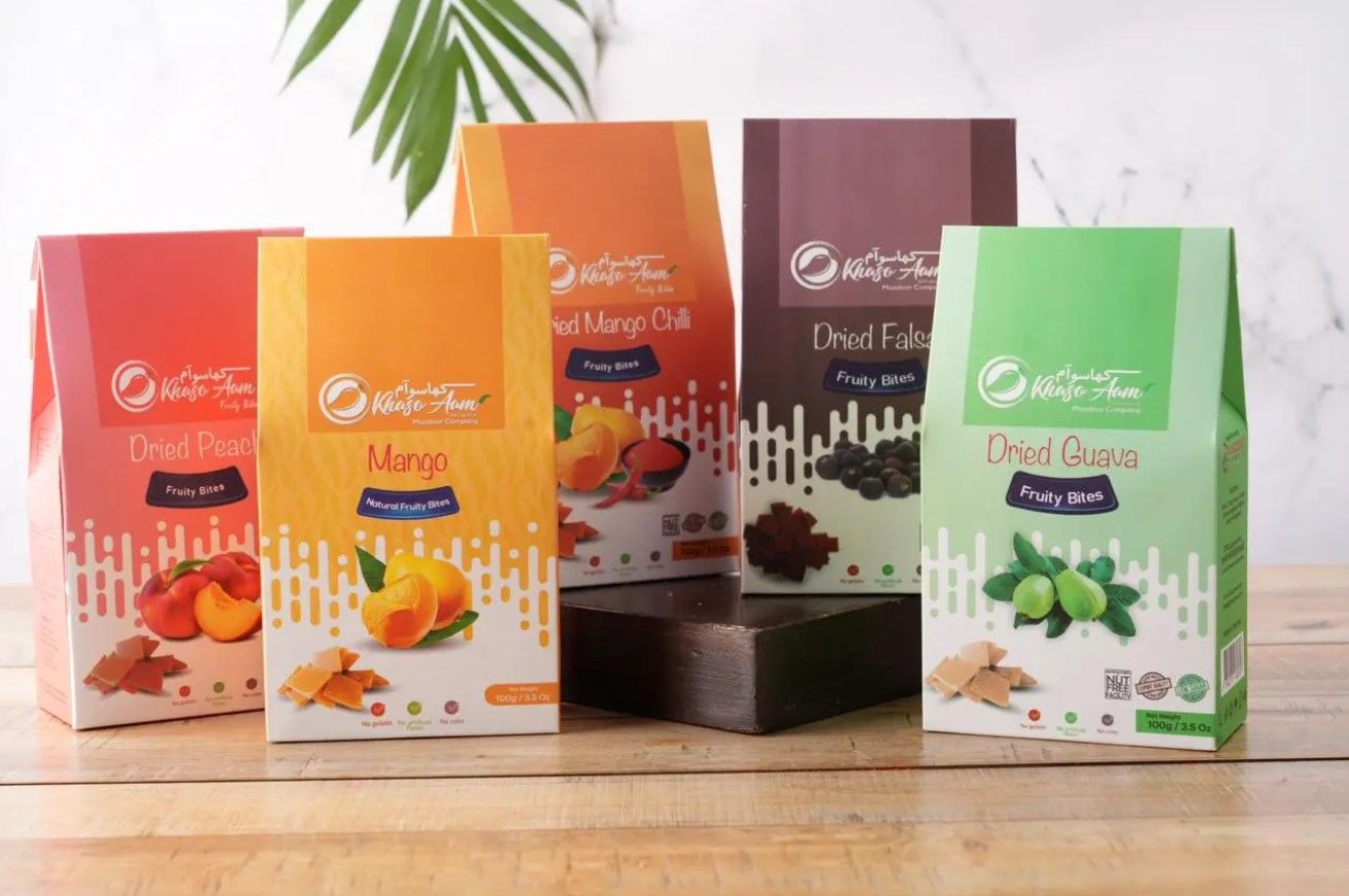 Pack of 5 Khaso Aam Mango, Falsa, Guava, Mango Chilli, Peach Flavor 100 Gm, 100% Natural Dried Fruit Candy Premium Pulp Jelly Fruit Bite - Oshi.pk - Buy & Sell Online