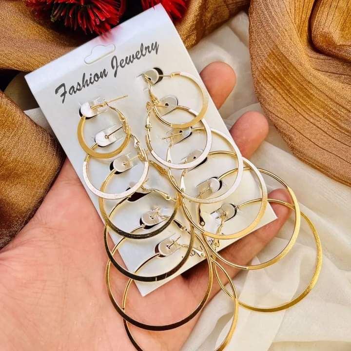 Pack of 6 Pairs / set Hoop Earrings Gold Silver color Small Big Circle Earring Set for Women Simple Punk Ear Clip Fashion Jewelry - Oshi.pk - Buy & Sell Online