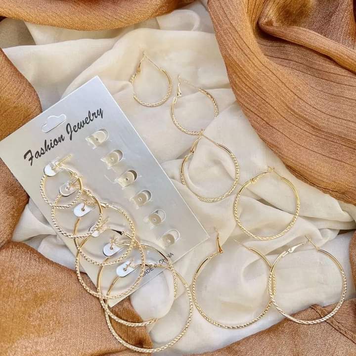 Pack of 6 Pairs / set Hoop Earrings Gold Silver color Small Big Circle Earring Set for Women Simple Punk Ear Clip Fashion Jewelry - Oshi.pk - Buy & Sell Online