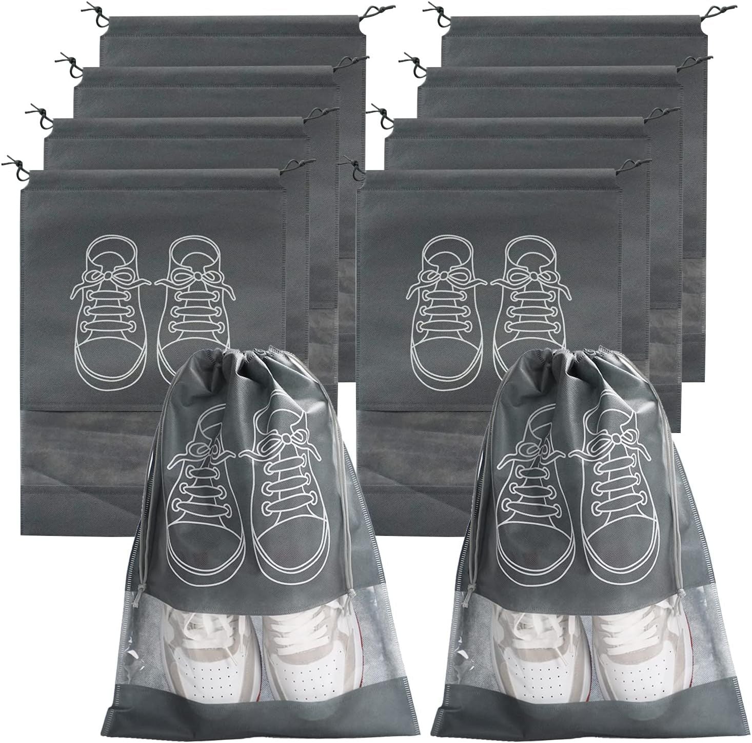 Pack of 6 Shoe Bags for Travel Dust-proof Clear Window Non-Woven with Rope packing luggage suitcase Pouch Storage Organizer for Men and Women - Oshi.pk - Buy & Sell Online