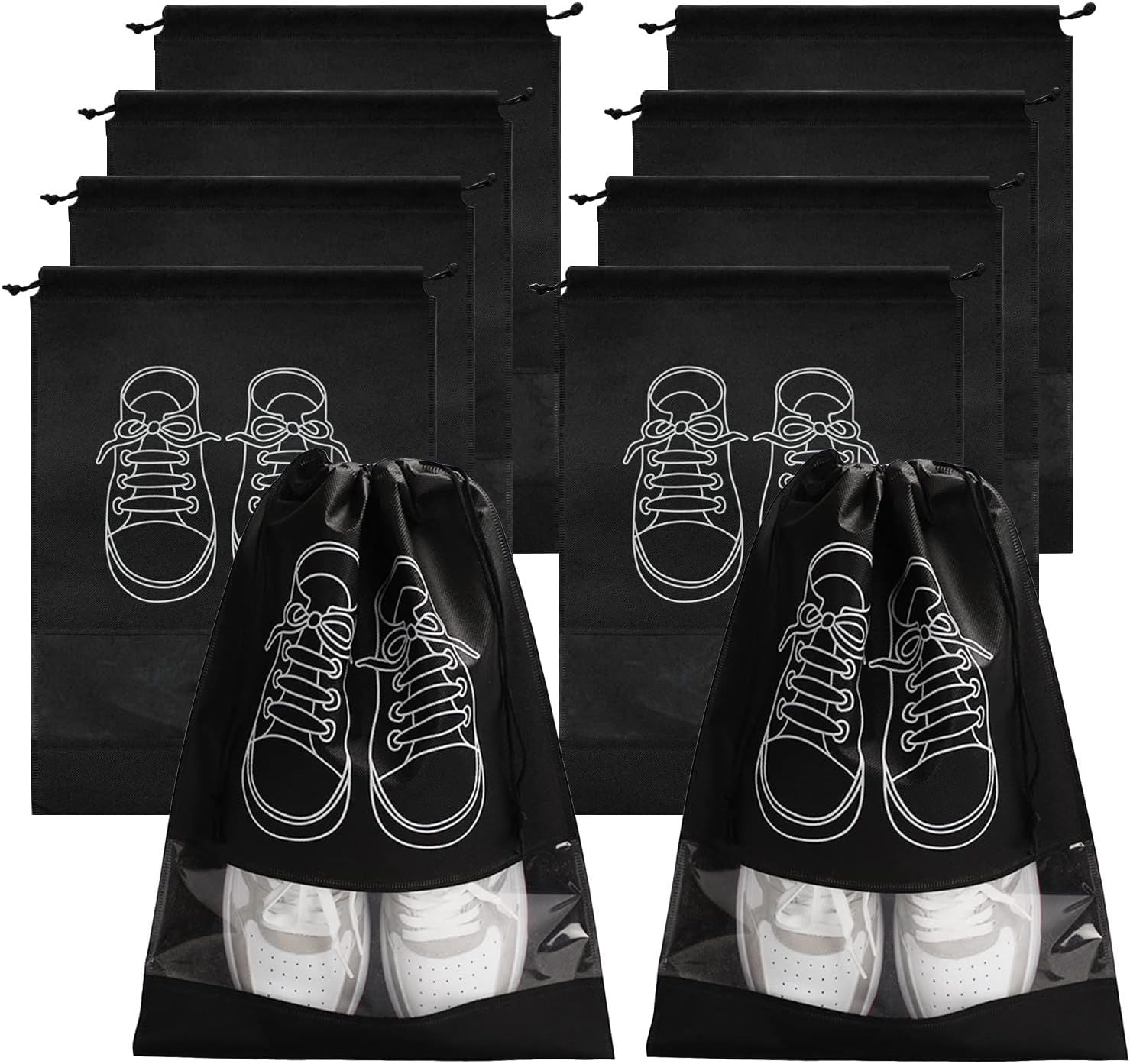 Pack of 6 Shoe Bags for Travel Dust-proof Clear Window Non-Woven with Rope packing luggage suitcase Pouch Storage Organizer for Men and Women - Oshi.pk - Buy & Sell Online