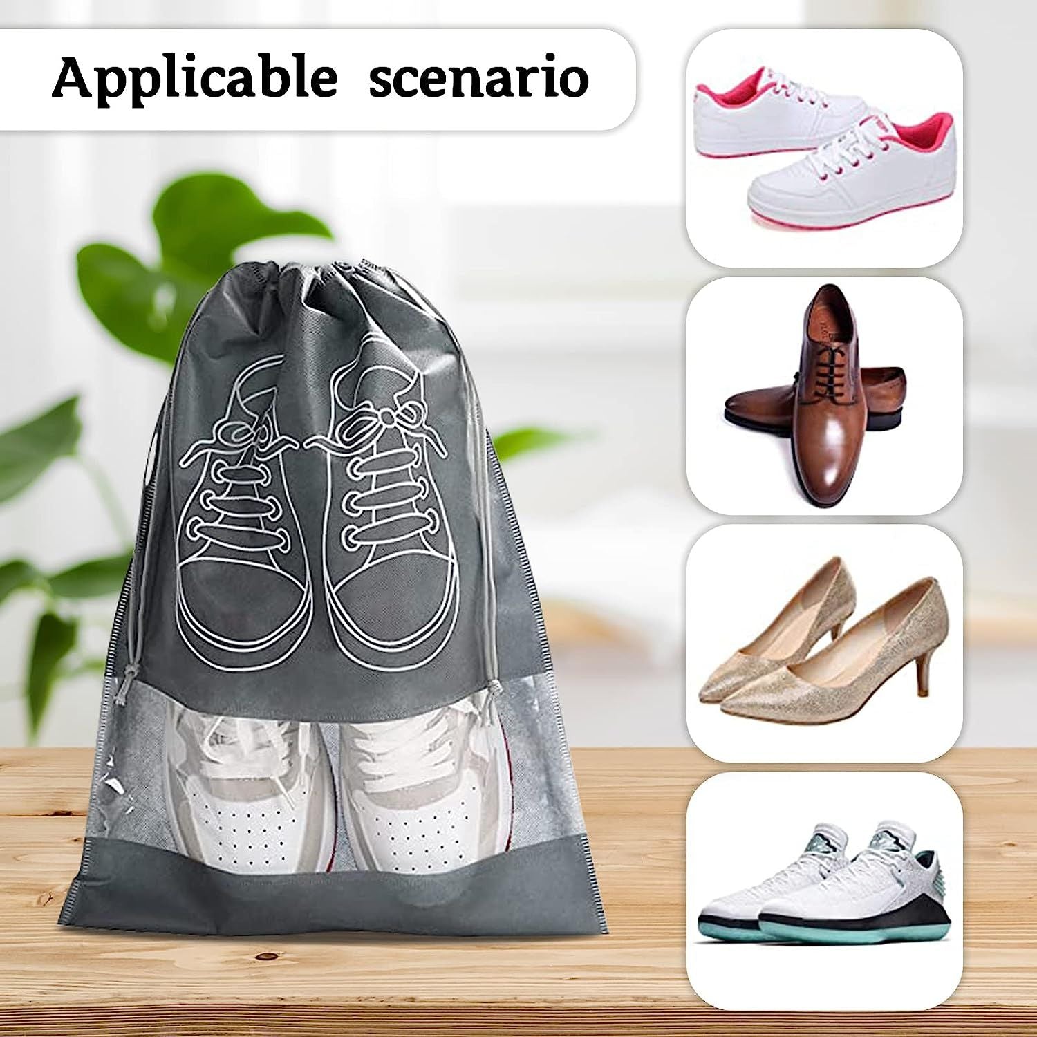 Pack of 6 Shoe Bags for Travel Dust-proof Clear Window Non-Woven with Rope packing luggage suitcase Pouch Storage Organizer for Men and Women - Oshi.pk - Buy & Sell Online
