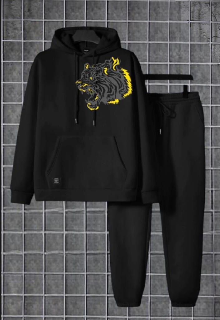TIGER Printed Tracksuit black Huddie & Black Trouser Trendy And Amazing Fleece Pocket Drawstring Winter Wear Smart Fit Hoody - Oshi.pk - Buy & Sell Online