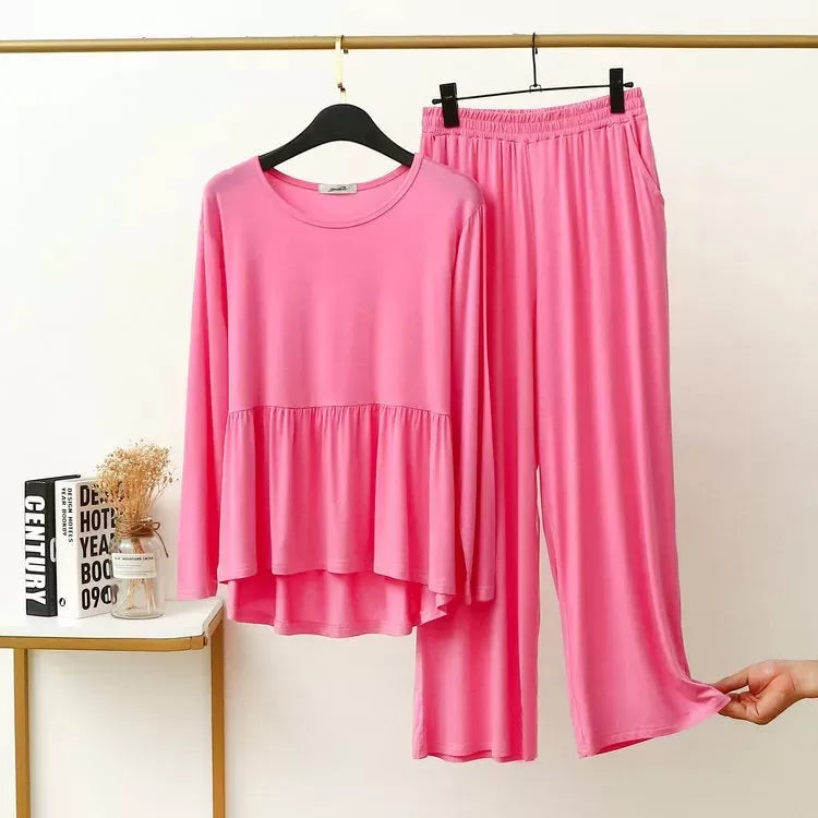 Pink Frill Style T Shirt with Palazzo style pajama Full Sleeves Night Suit for her - Oshi.pk - Buy & Sell Online