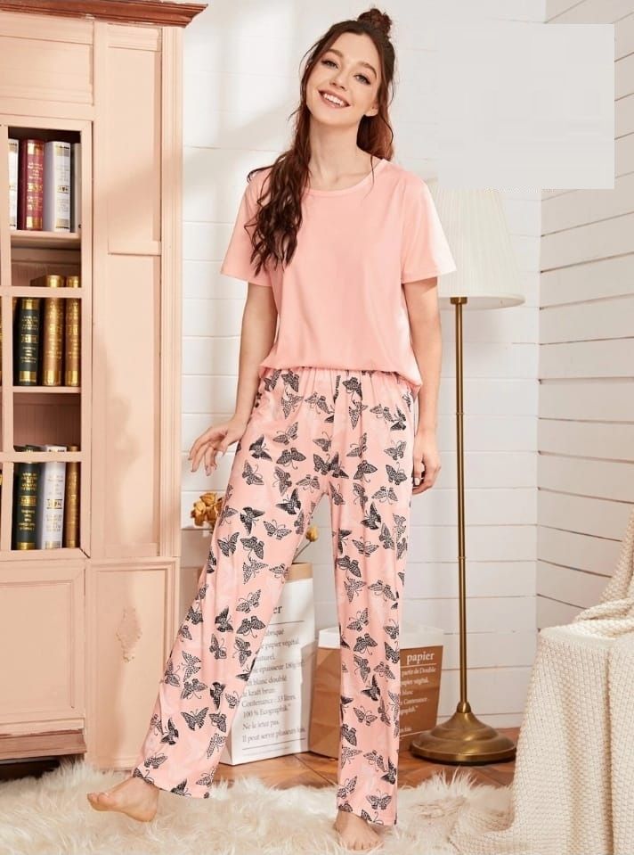 Printed Trouser Plain Tshirt Night Dress For Her - Oshi.pk - Buy & Sell Online
