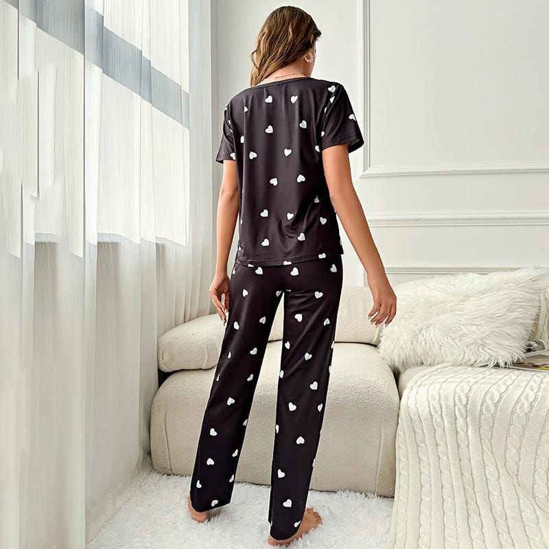 Black Hearts Printed Half Sleeves Tshirt and Pajama Home Wear - Oshi.pk - Buy & Sell Online