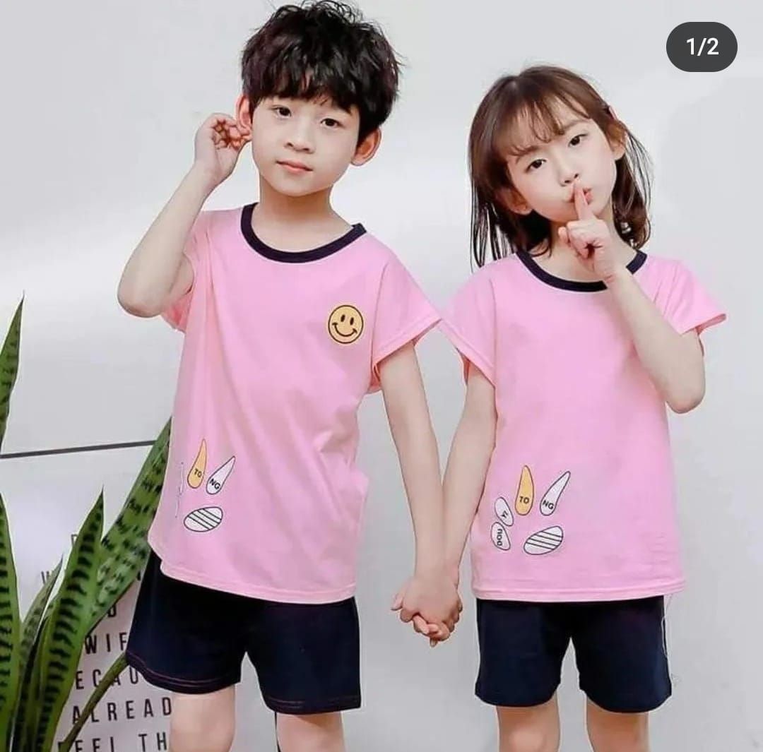 Pink Pocket Smile Kids Tshirt with Short Night Dress - Oshi.pk - Buy & Sell Online