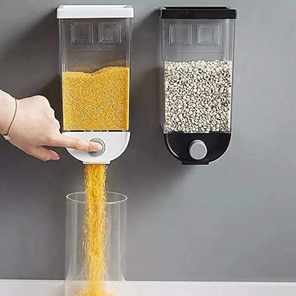 Plastic Wall Mounted Grain Cereal Dispenser Single Dry Food Snack Storage Box For Kitchen Food Storage (Clear, 1500ml) - Oshi.pk - Buy & Sell Online