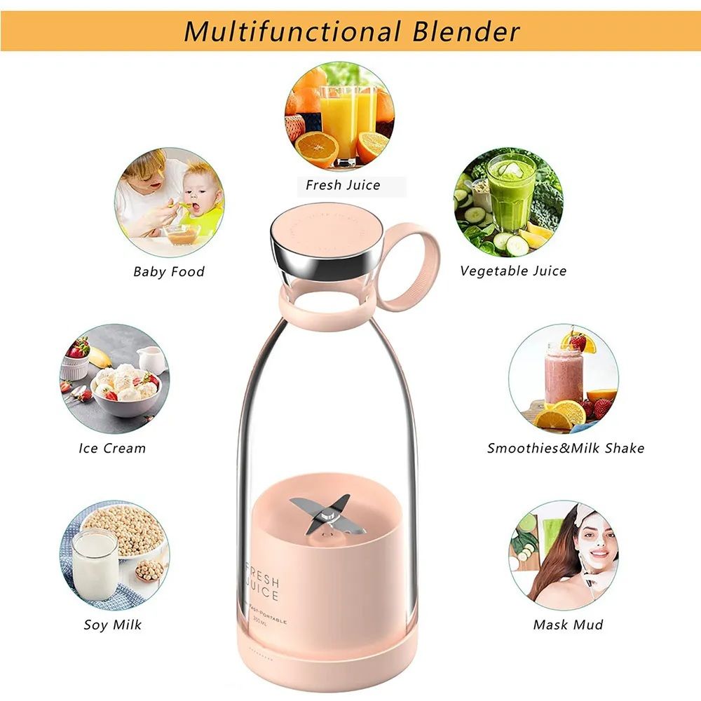 Portable And Electric Blender Bottle Juicer For Shakes And Smoothies, Mini Juicer Bottle For Traveling (Multicolour) USB Chargeable Juicer Blender 4 B - Oshi.pk - Buy & Sell Online