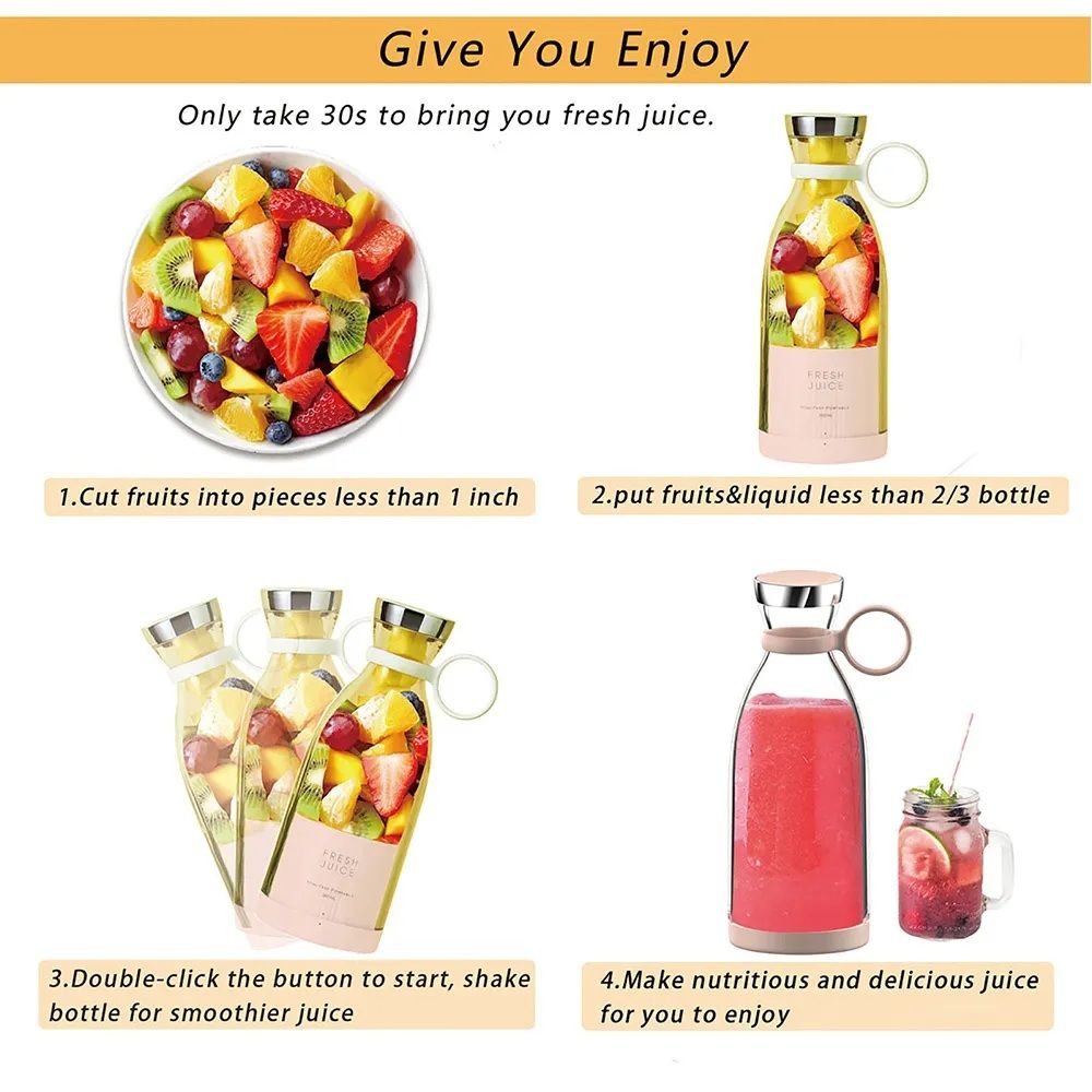 Portable And Electric Blender Bottle Juicer For Shakes And Smoothies, Mini Juicer Bottle For Traveling (Multicolour) USB Chargeable Juicer Blender 4 B - Oshi.pk - Buy & Sell Online