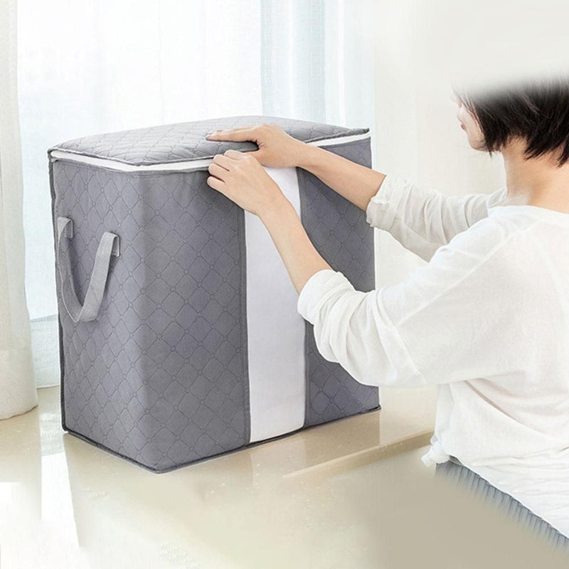 Portable Bamboo Charcoal Clothes Blanket Large Folding Bag Storage Box Organizer Pack of 8 - Oshi.pk - Buy & Sell Online