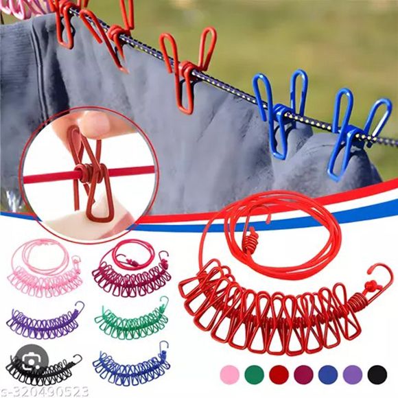 Portable Elastic Clothes Rope with Clips - Oshi.pk - Buy & Sell Online