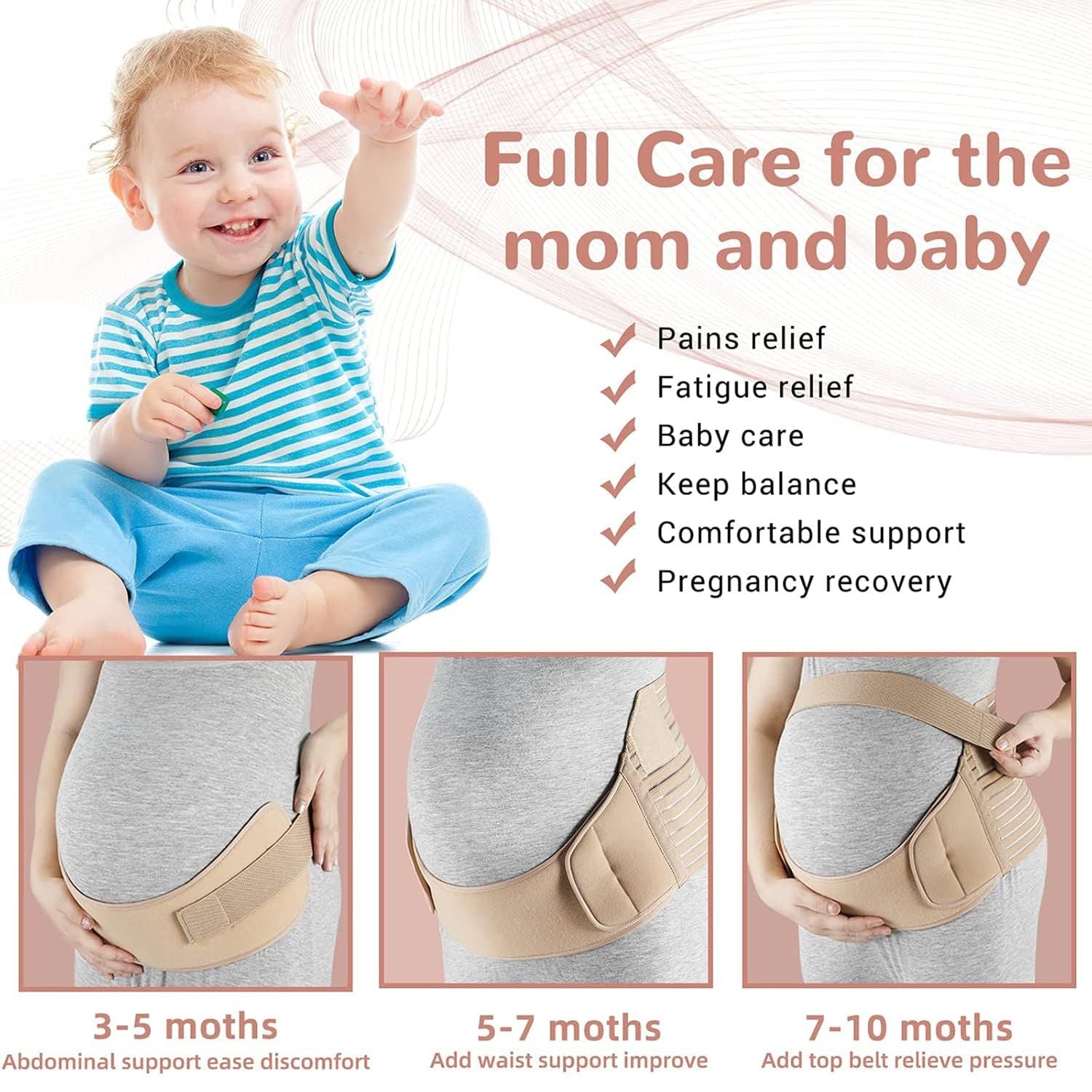 Pregnancy Belly Band Waist Abdominal Back Belly Band Support Brace Adjustable Breathable Belly Support Care Pregnancy(XXL XL L), Skin color, L - Oshi.pk - Buy & Sell Online