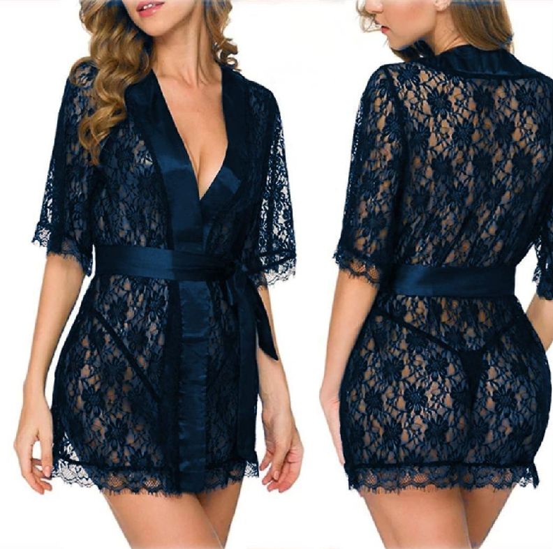 Pretty Wrap 2-Pcs Net Bridal Nightwear with Silk Panty For Girls and Women - BLUE - Oshi.pk - Buy & Sell Online