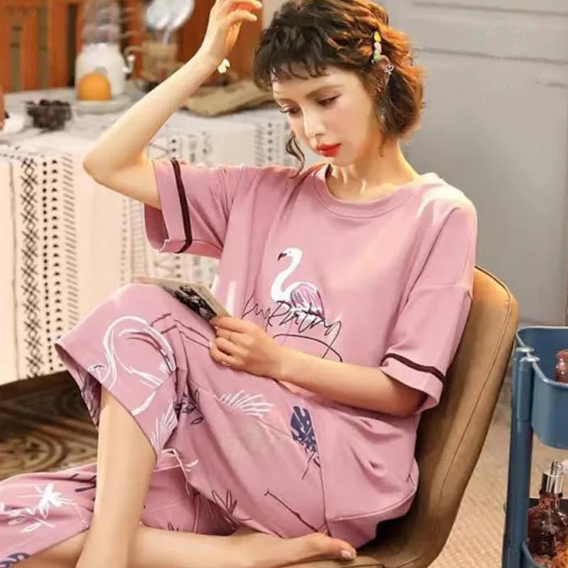 Printed Cotton Ladies Sleep Dress Night Wear With Shirt And Trouser (Design-203) - Oshi.pk - Buy & Sell Online
