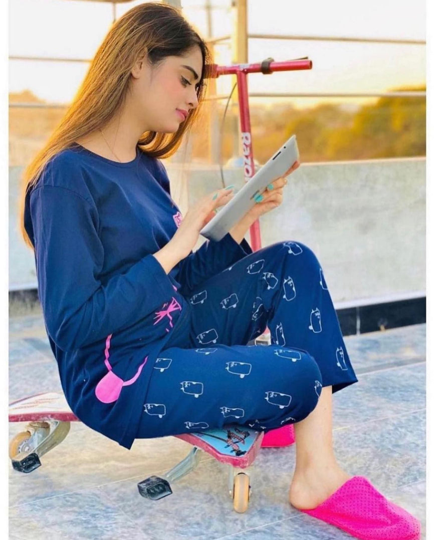 Printed Cotton Ladies Sleep Dress Night Wear With Shirt And Trouser (Design-N02) - Oshi.pk - Buy & Sell Online