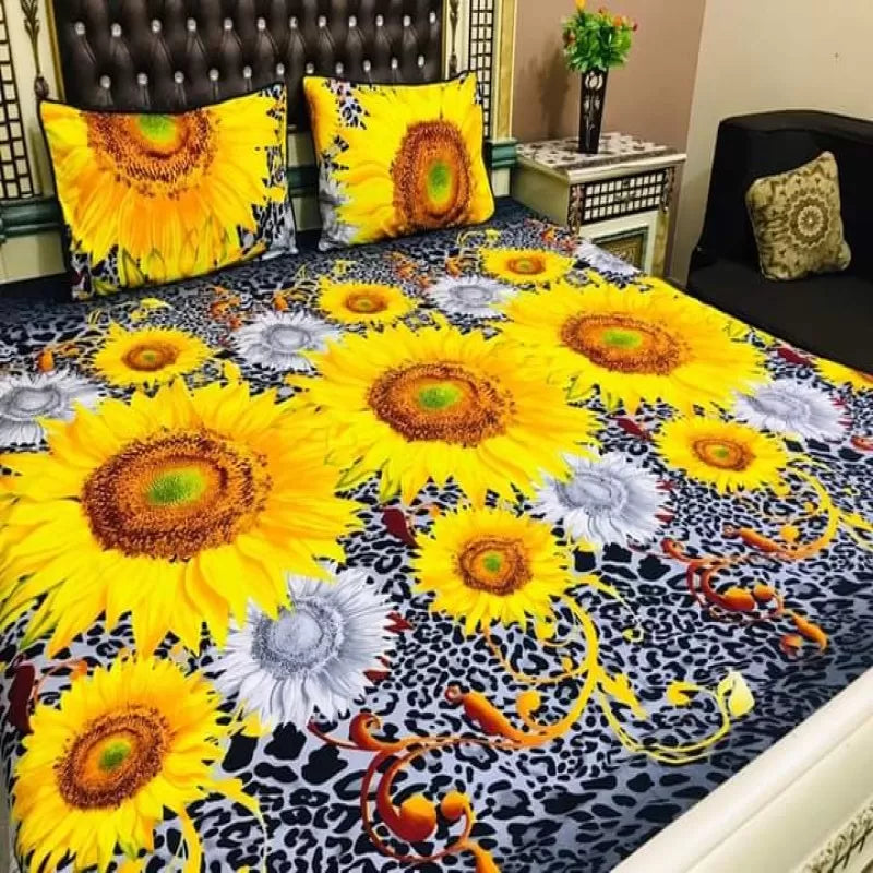 Printed King Size Bedsheet Set with Pillow cover Cotton BedSheet(Yellow Sunflower) Gift Pack - Oshi.pk - Buy & Sell Online