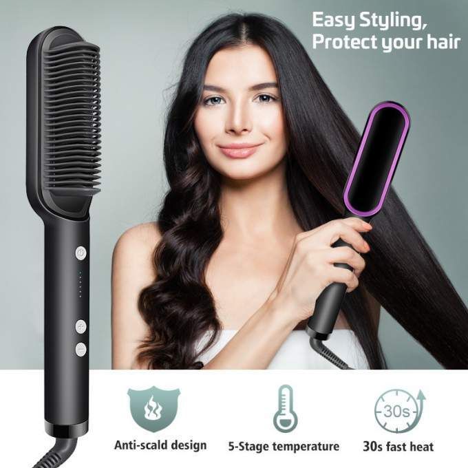 Professional Electric Hair Straightener Brush Heated Comb Straight & Curly Styling Tool - Oshi.pk - Buy & Sell Online
